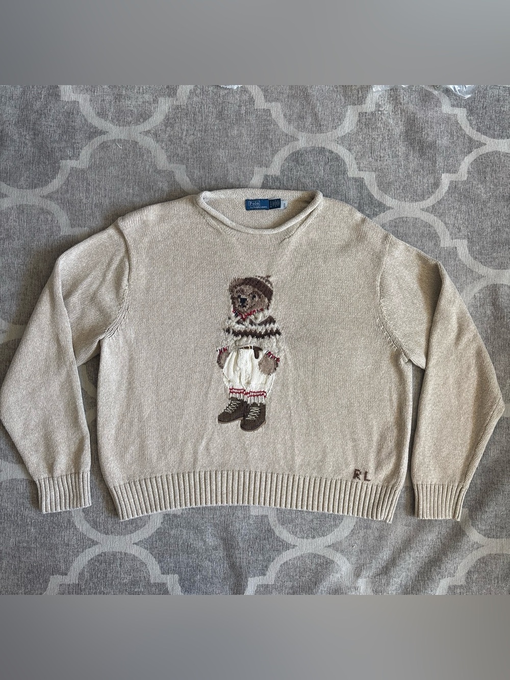 Ralph Lauren Beige Bear Roll Neck Sweater XL